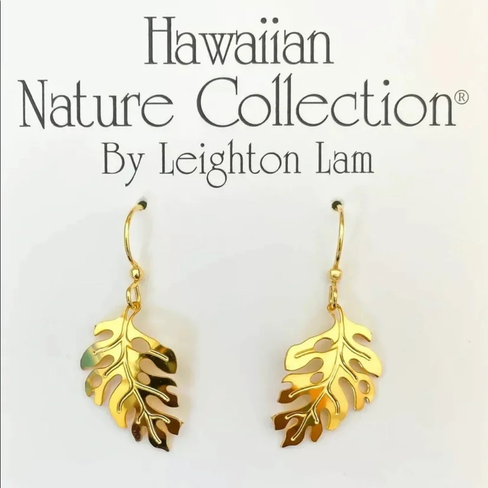 Hawaiian Nature Collection By Leighton Lam Monstera Leaf La'ape Earrings - Picture 2 of 4